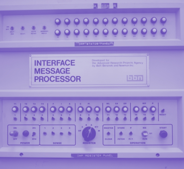 This is a photo of the front panel of the very first Interface Message Processor (IMP).
