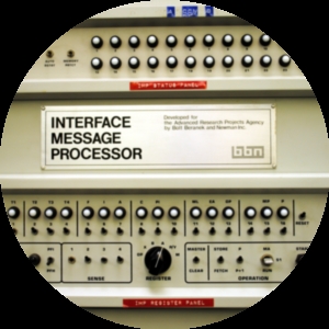 This is a photo of the front panel of the very first Interface Message Processor (IMP).